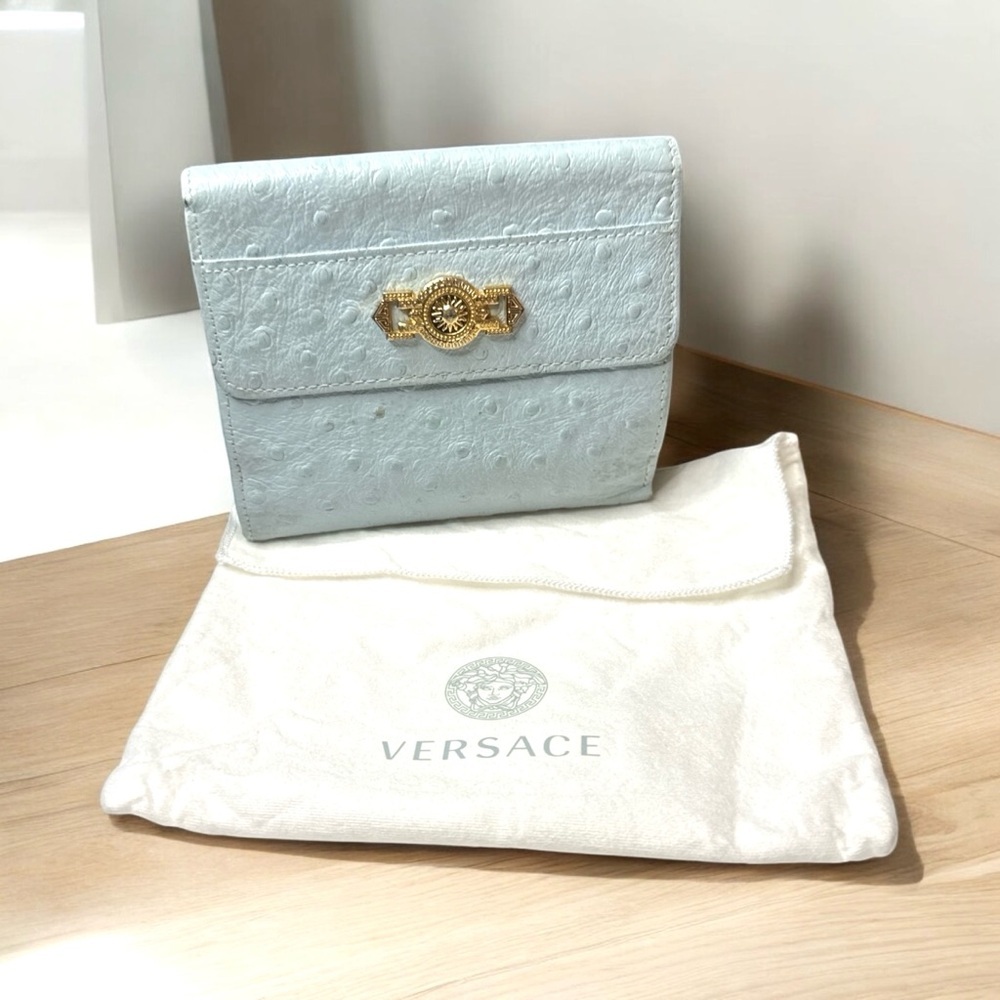 Versace Gianni  Light Blue Sunburst  Ostrich Leather  Wallet